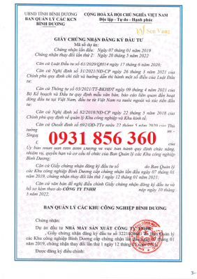 Giấy chứng nhận đầu tư tại Bình Dương