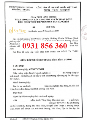 Giấy phép bán lẻ tại Bình Dương